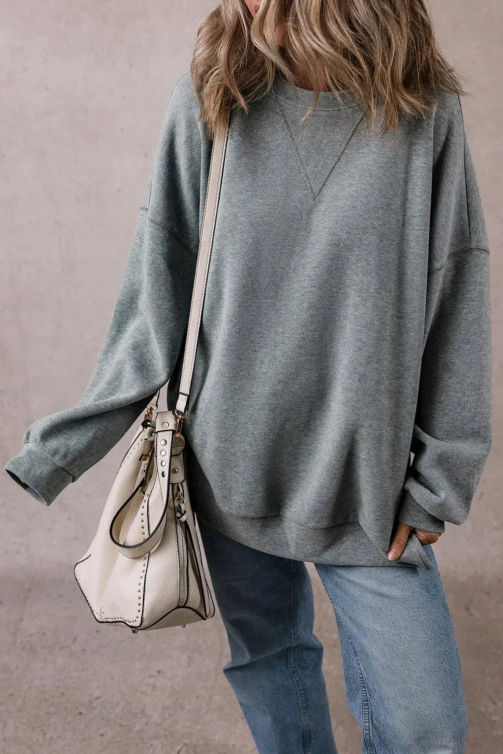 Slit Round Neck Long Sleeve Sweatshirt Trendsi