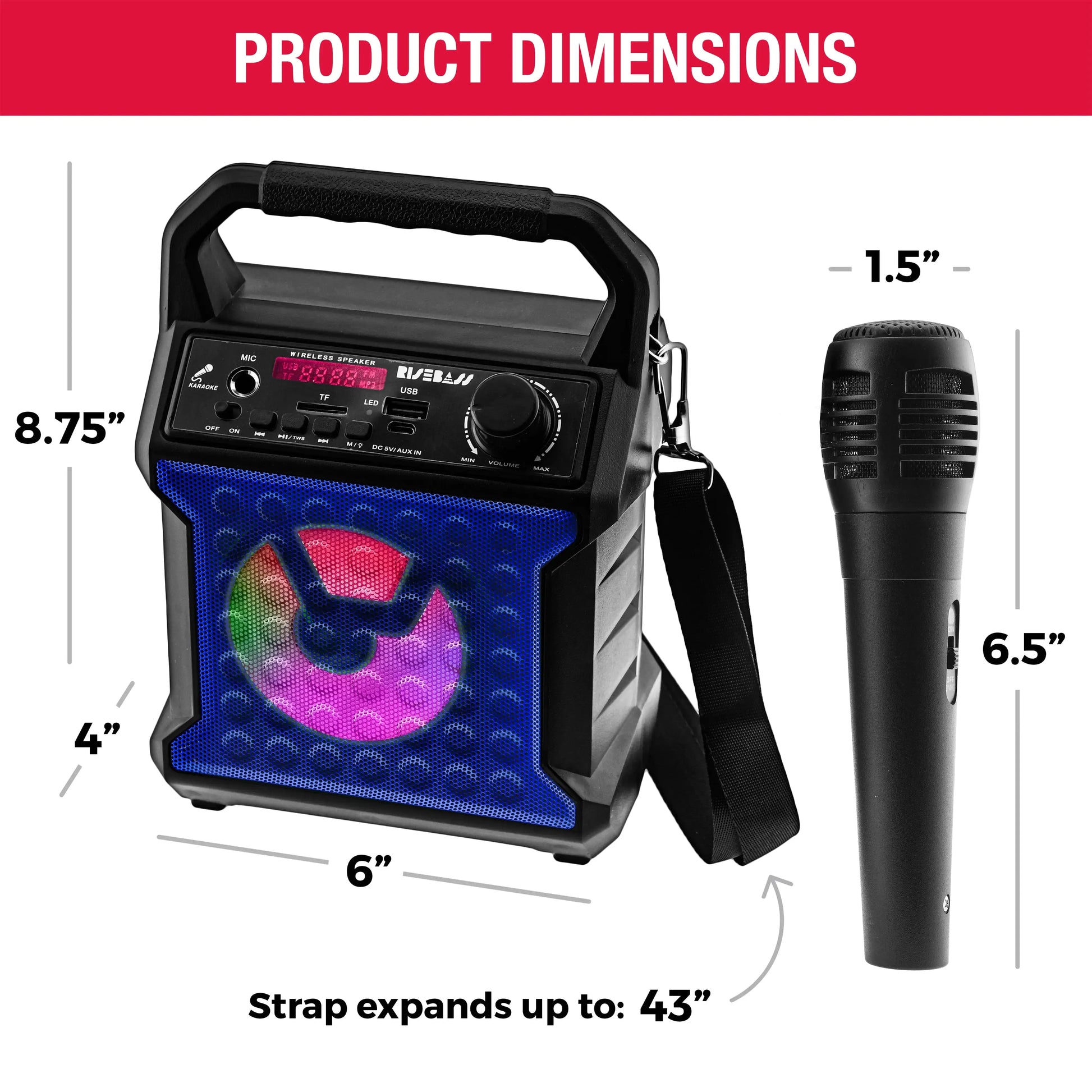 Risebass Portable Karaoke Machine with Microphone - Home Karaoke System with Party Lights for Kids and Adults - Rechargeable USB Speaker Set with FM Radio, SD/TF Card Support, and AUX-in Zendrop