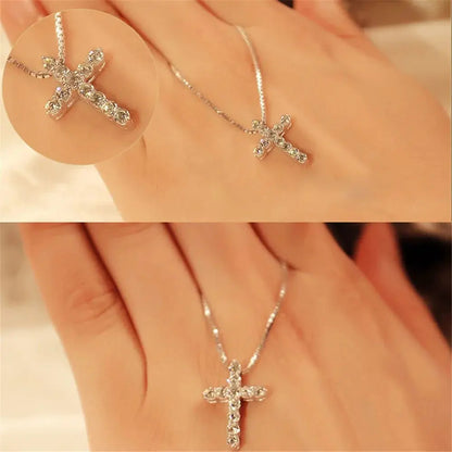 Crystal Cross Pendant Silver Chain Necklace - Fashionable Women's Jewelry Gift Zendrop