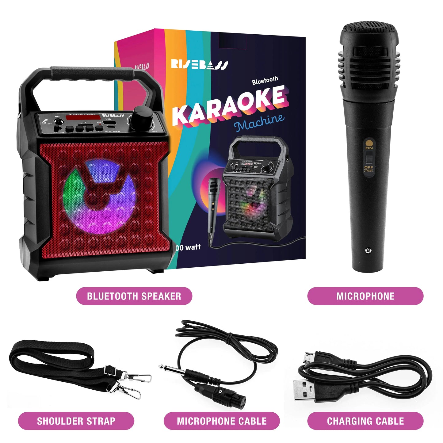 Risebass Portable Karaoke Machine with Microphone - Home Karaoke System with Party Lights for Kids and Adults - Rechargeable USB Speaker Set with FM Radio, SD/TF Card Support, and AUX-in Zendrop