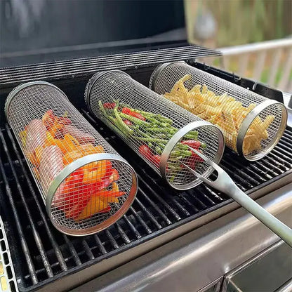 20cm/30cm New BBQ Basket Stainless Steel Grill Outdoor Round BBQ Campfire Grid Outdoor Picnic Camping Barbecue Cooking Supplies Zendrop