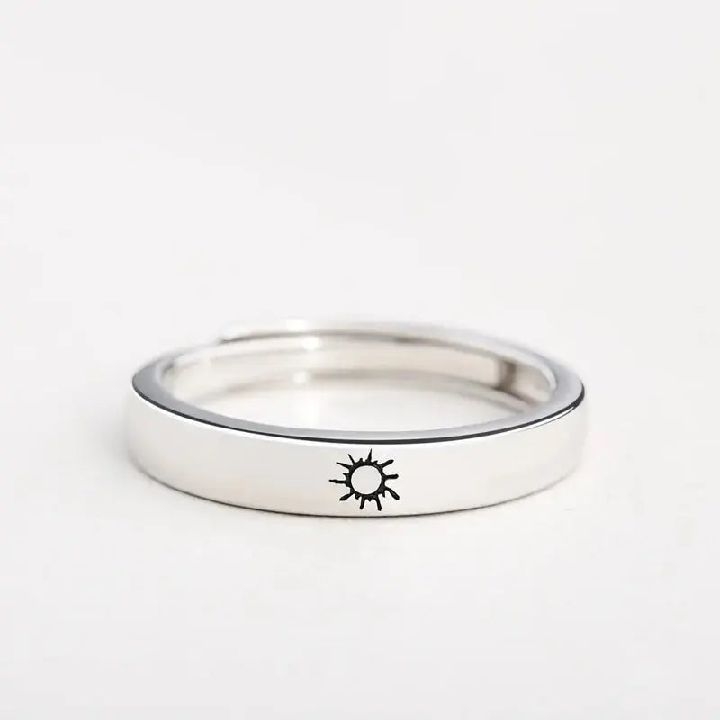 Minimalist Silver Sun Moon Adjustable Ring - Couple Engagement Jewelry Zendrop