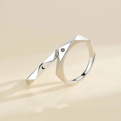 Minimalist Silver Sun Moon Adjustable Ring - Couple Engagement Jewelry Zendrop