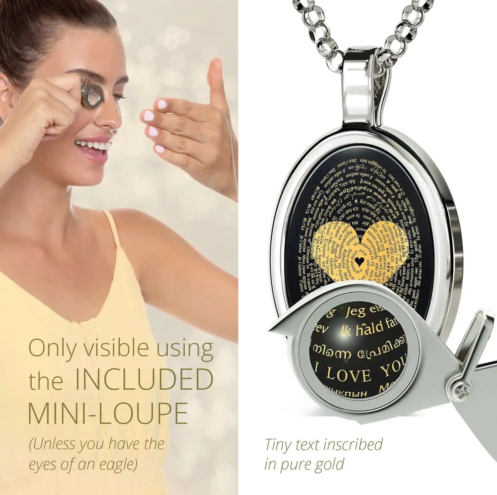 I Love You Necklace in 120 Languages 24k Gold Inscribed Onyx and Crystal Heart Earrings Jewelry Set Zendrop