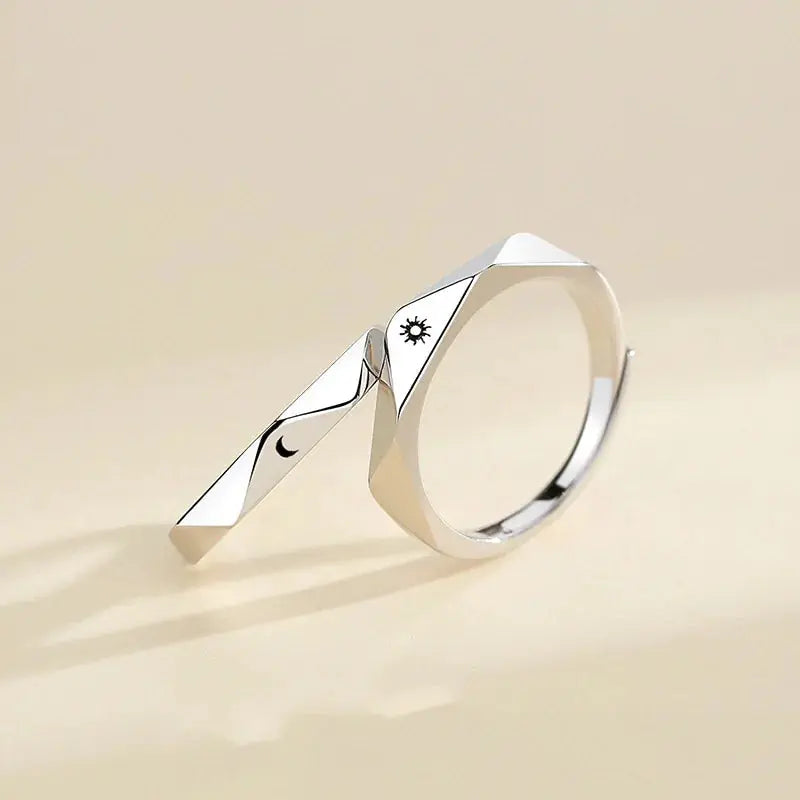 Minimalist Silver Sun Moon Adjustable Ring - Couple Engagement Jewelry Zendrop