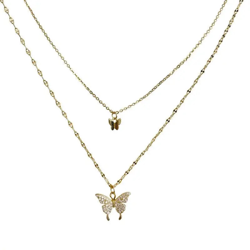 ANENJERY 925 Sterling Silver CZ Butterfly Necklace: Double Layer Dainty Jewelry Zendrop