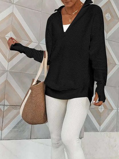 Half Zip Long Sleeve Knit Top Trendsi