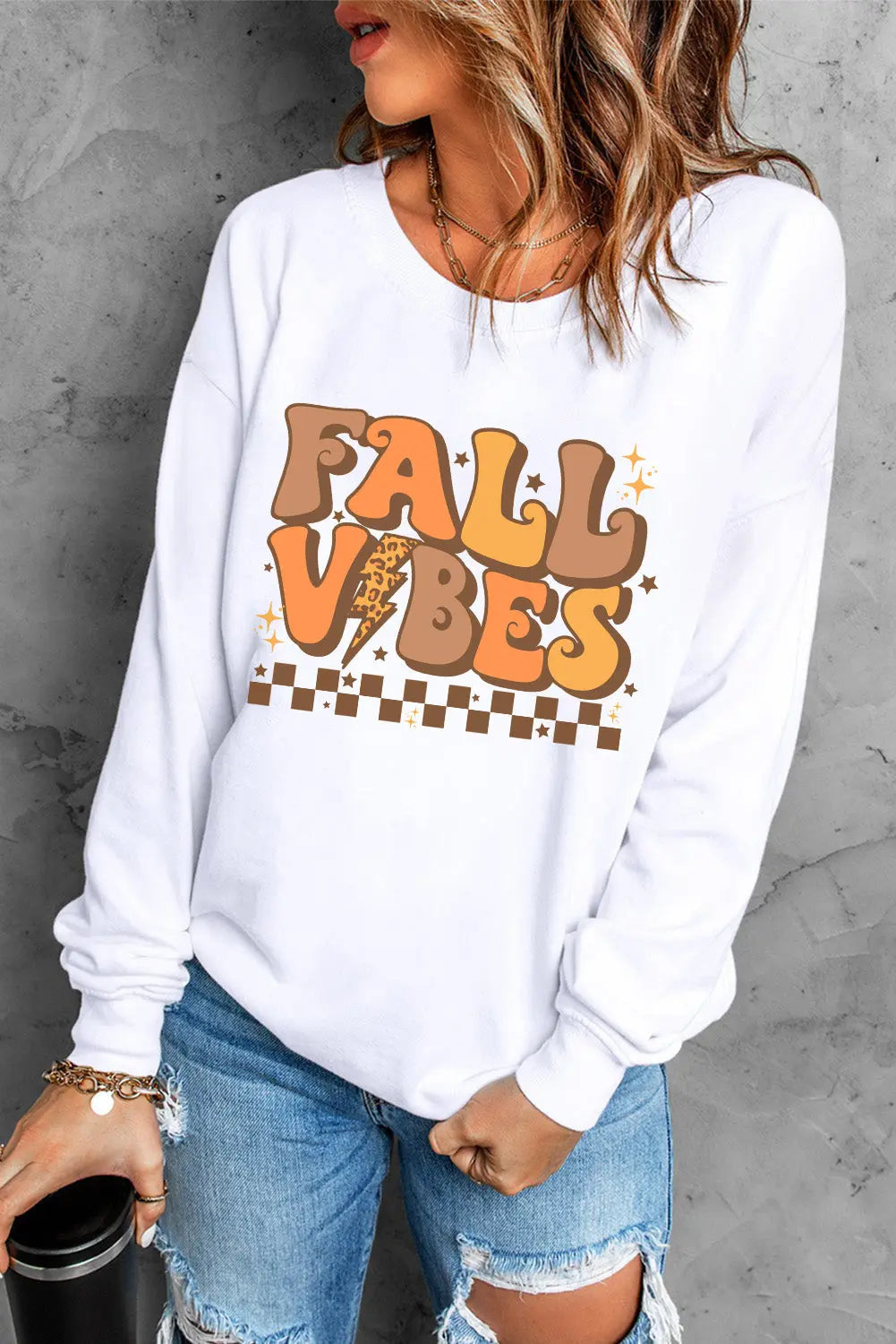 Letter Graphic Round Neck Long Sleeve Sweatshirt Trendsi