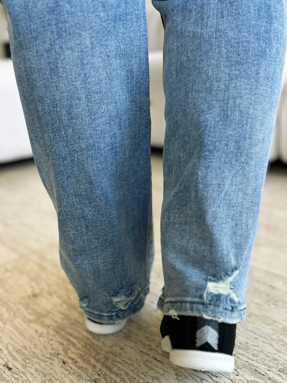 Judy Blue Full Size Mid Rise Distressed Straight Jeans Trendsi