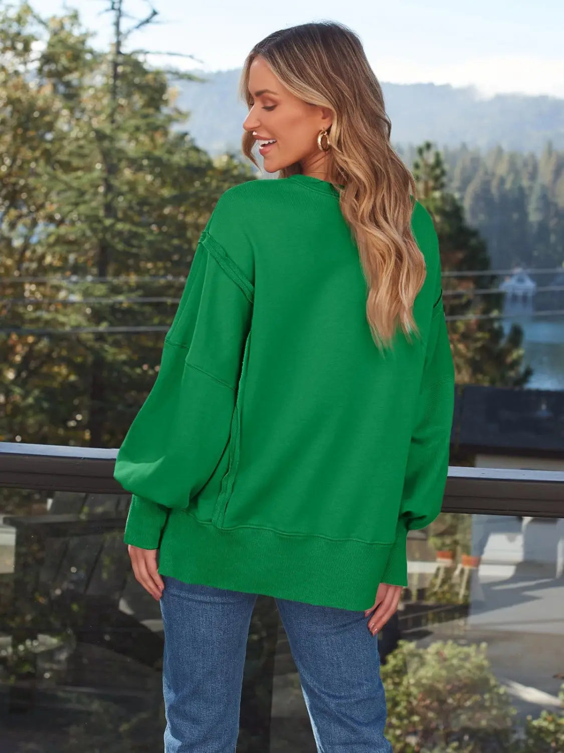 Slit Round Neck Long Sleeve Sweatshirt Trendsi