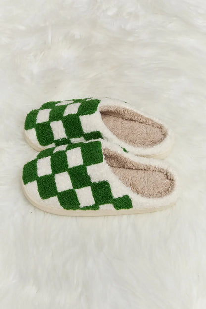 Melody Checkered Print Plush Slide Slippers Trendsi