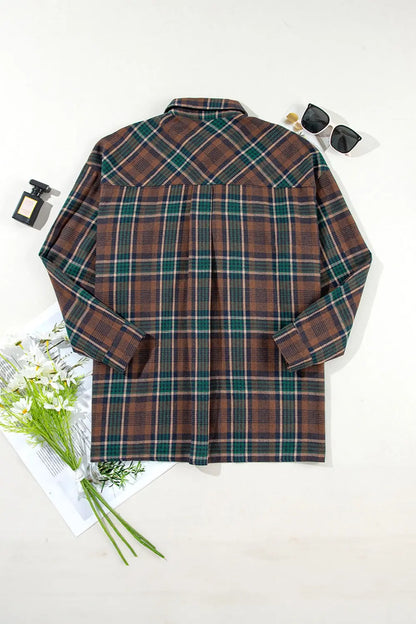 Plaid Button Up Long Sleeve Jacket Trendsi