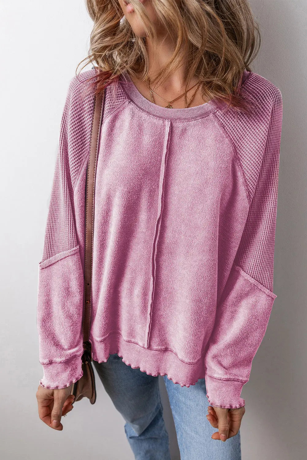 Round Neck Long Sleeve Sweatshirt Trendsi