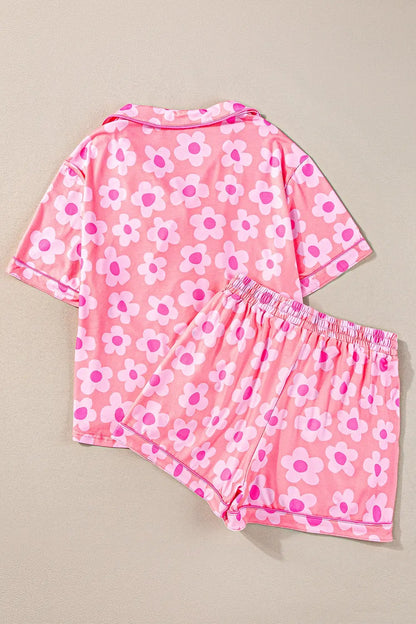 Pocketed Flower Half Sleeve Top and Shorts Lounge Set Trendsi