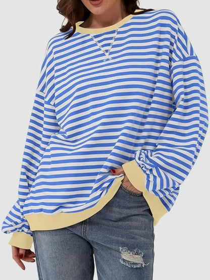 Striped Round Neck Long Sleeve T-Shirt Trendsi