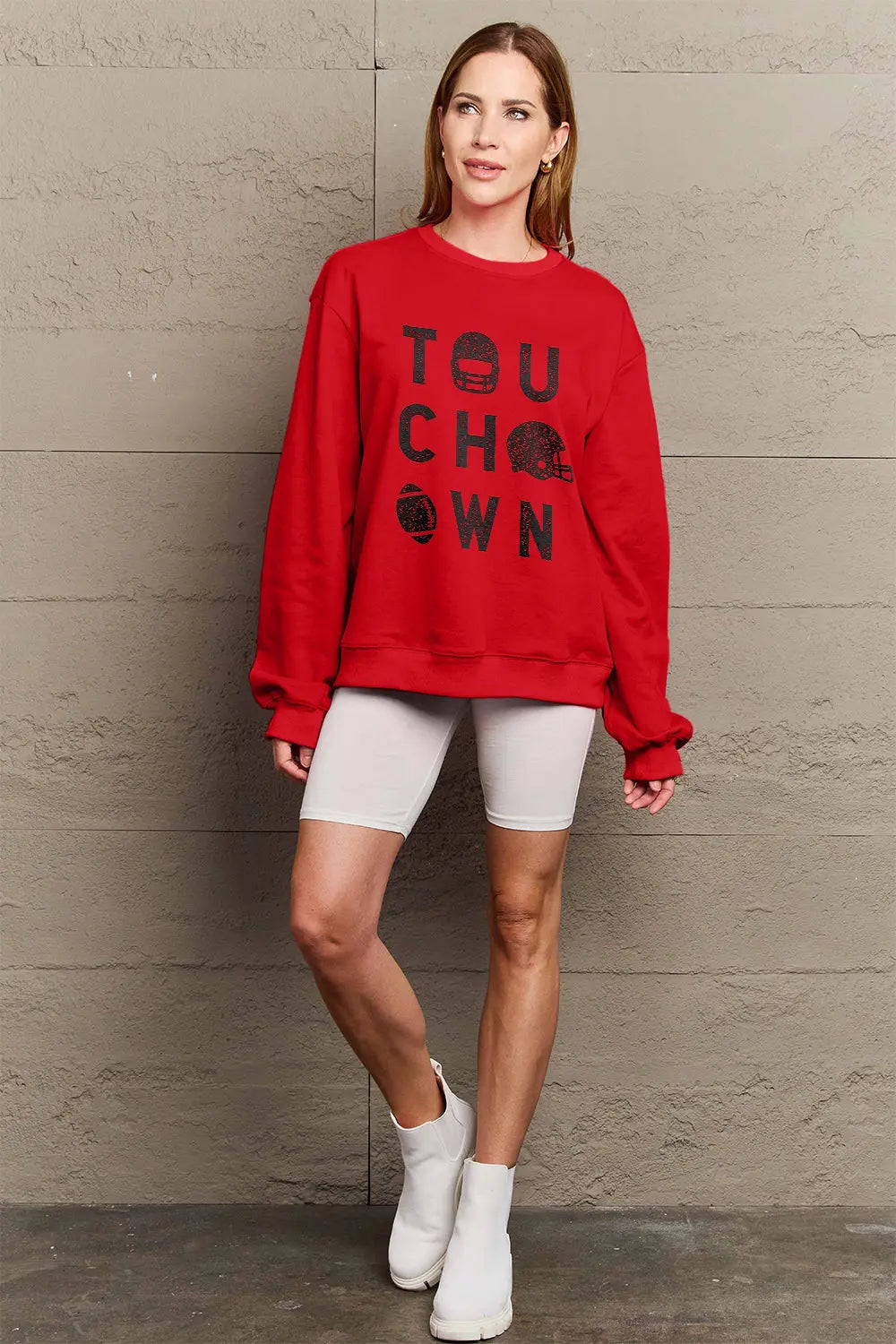 Simply Love Full Size TOUCHDOWN Long Sleeve Sweatshirt Trendsi