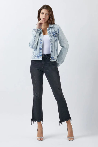 RISEN Button Up Washed Denim Jacket Trendsi