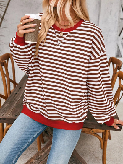 Contrast Striped Long Sleeve Sweatshirt Trendsi