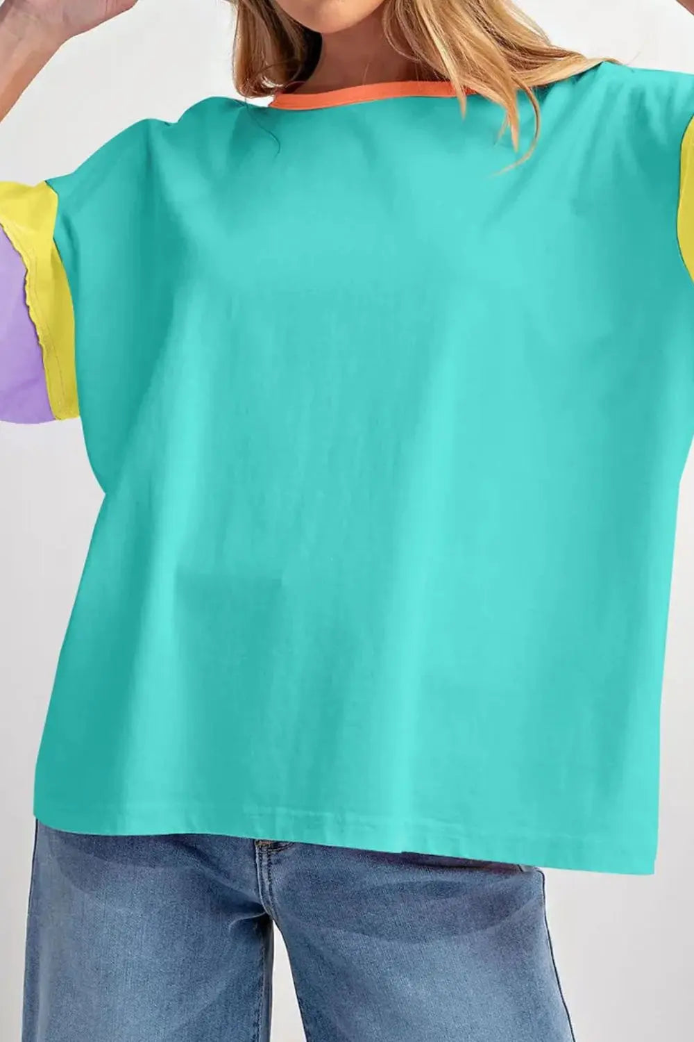 Color Block Round Neck Half Sleeve T-Shirt Trendsi