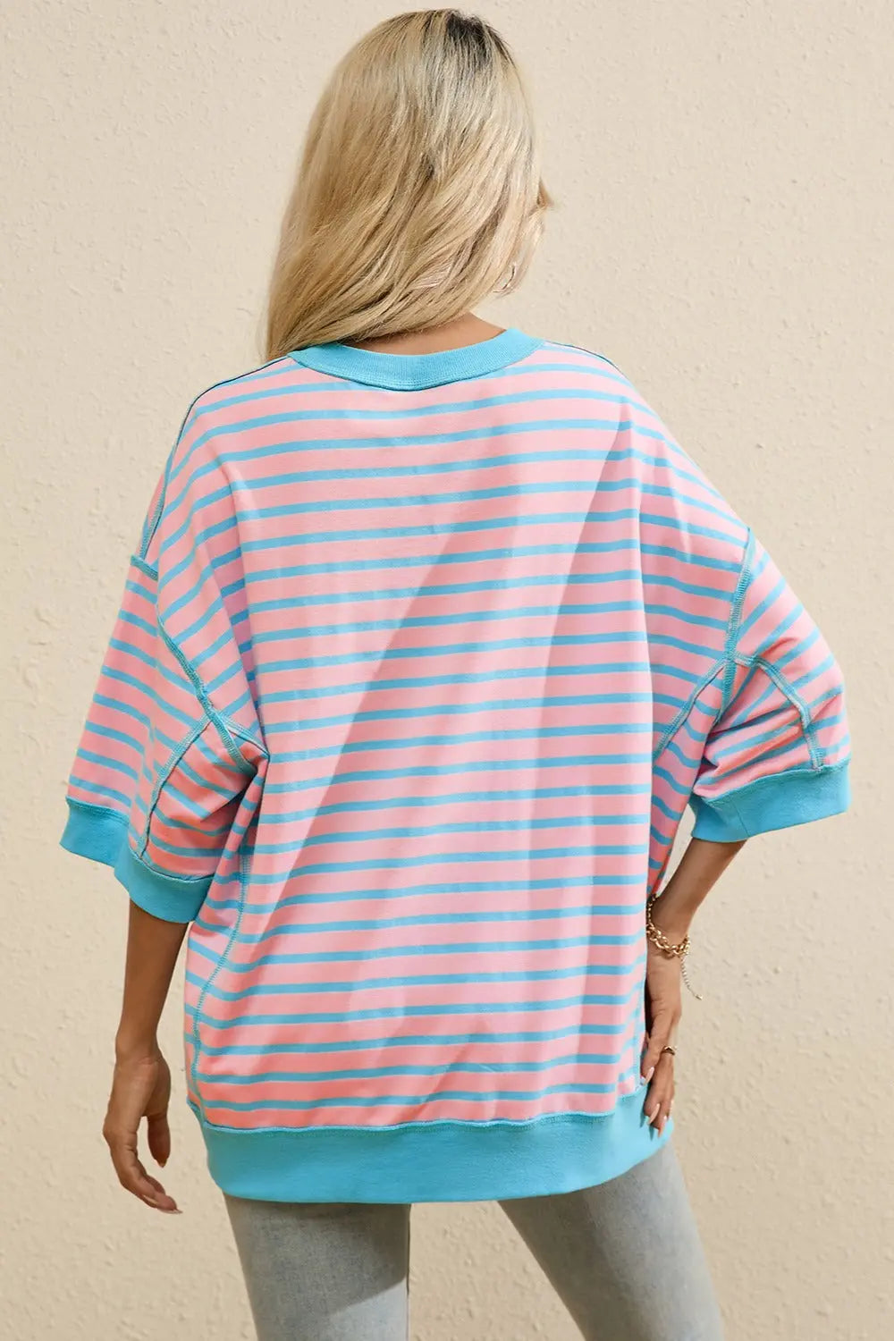 Striped Round Neck Half Sleeve T-Shirt Trendsi