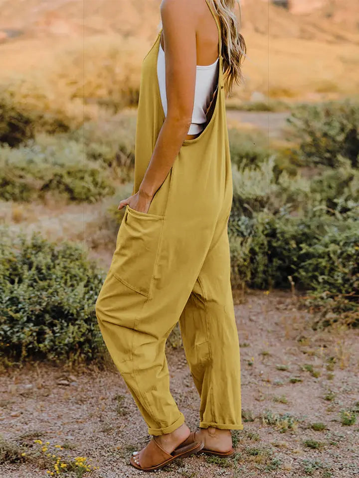 Double Take Full Size Sleeveless V-Neck Pocketed Jumpsuit Trendsi