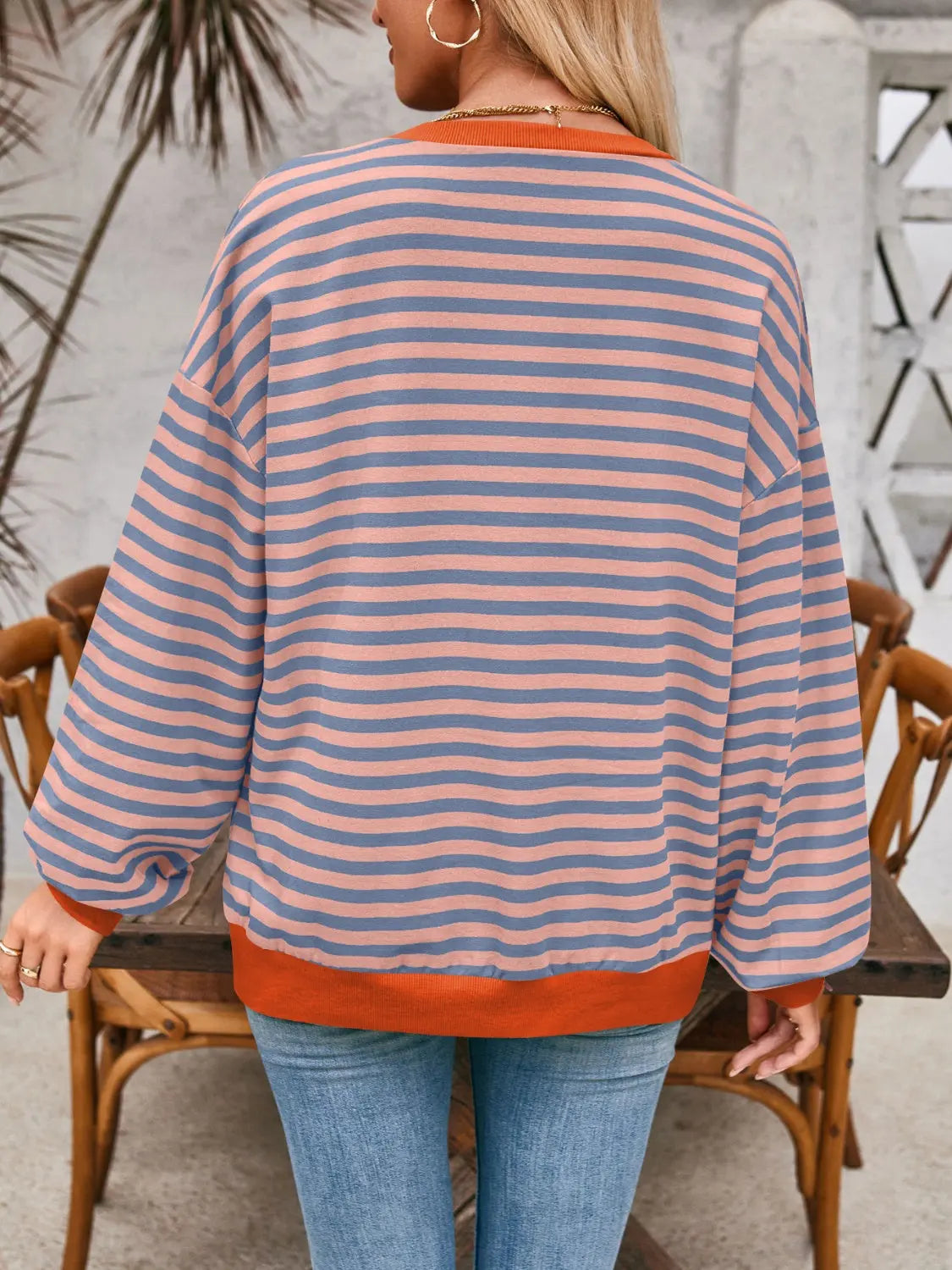 Contrast Striped Long Sleeve Sweatshirt Trendsi