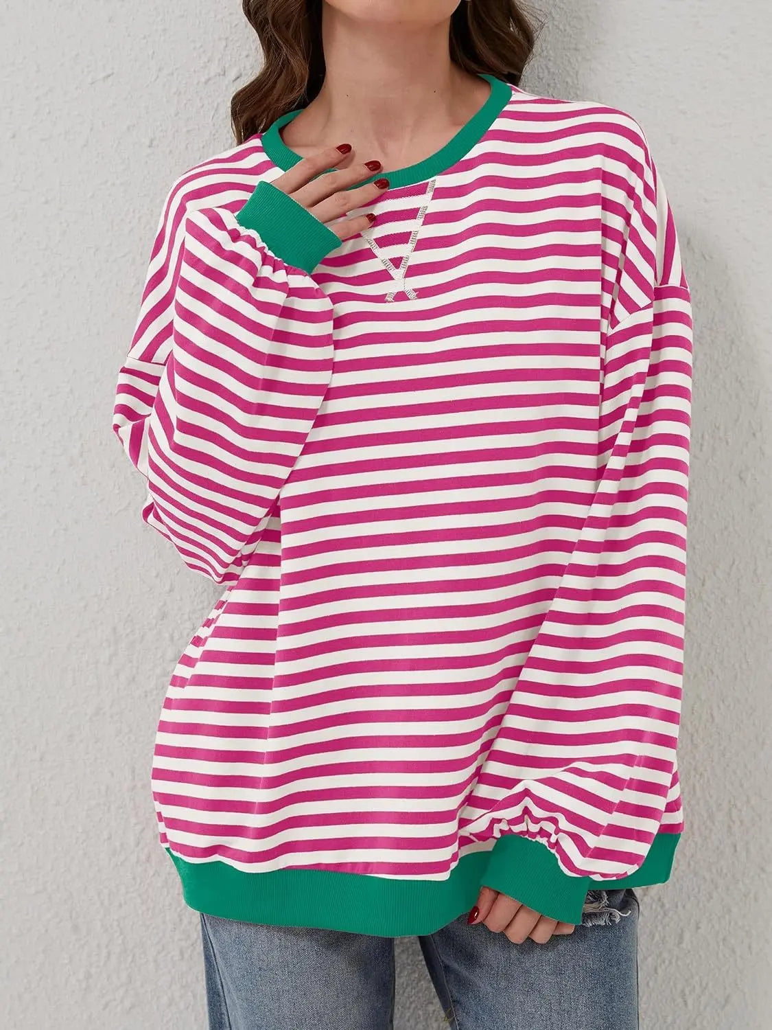 Contrast Striped Long Sleeve Sweatshirt Trendsi