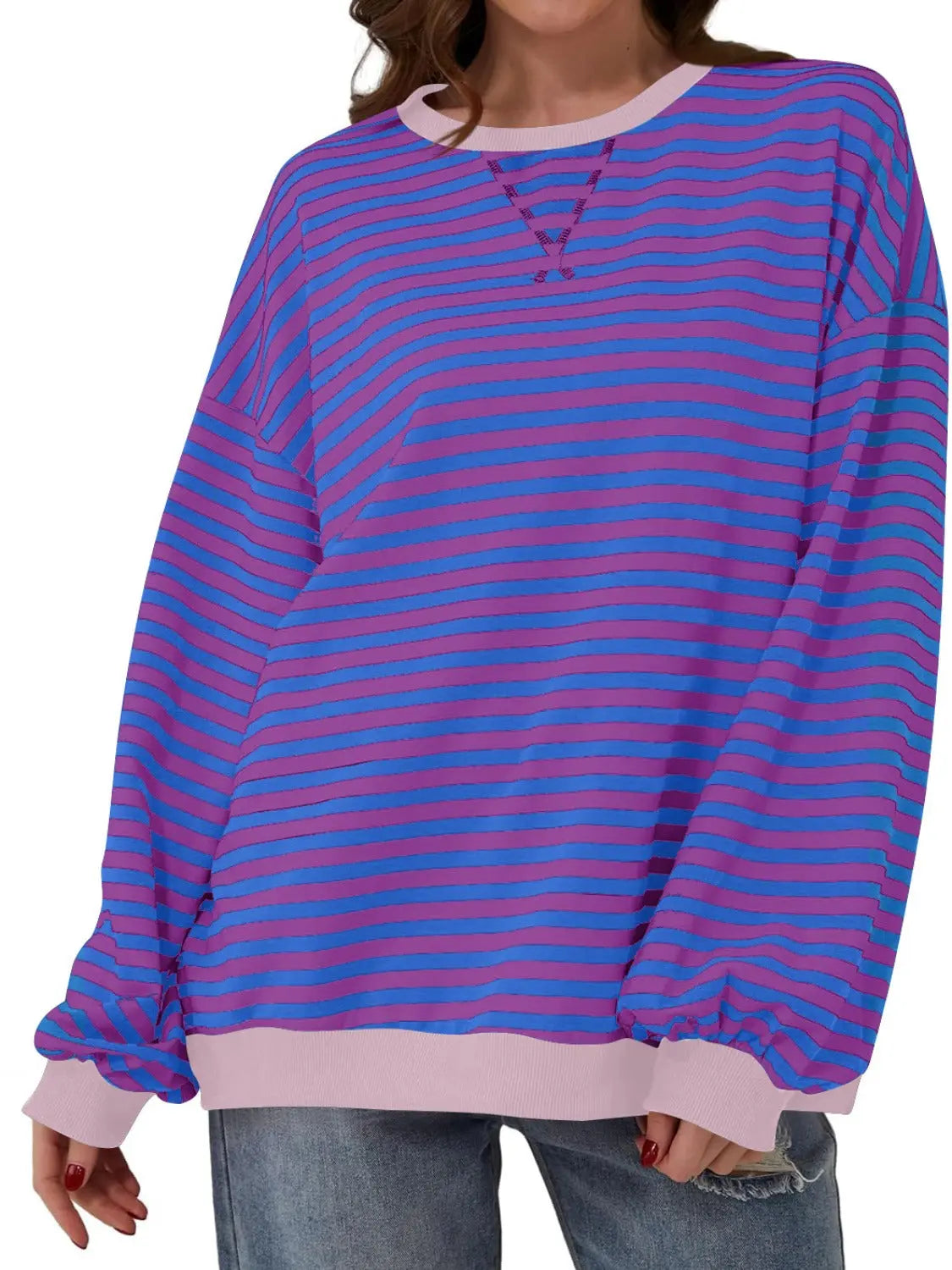 Contrast Striped Long Sleeve Sweatshirt Trendsi