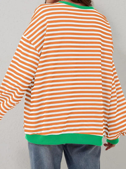 Contrast Striped Long Sleeve Sweatshirt Trendsi