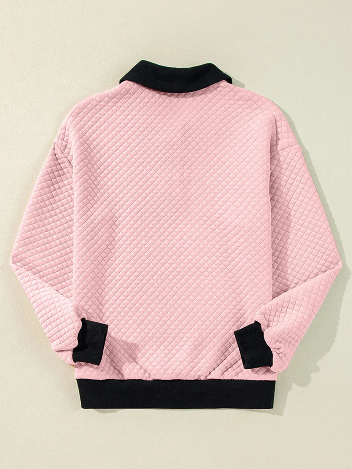 Texture Quarter Button Long Sleeve Sweatshirt Trendsi