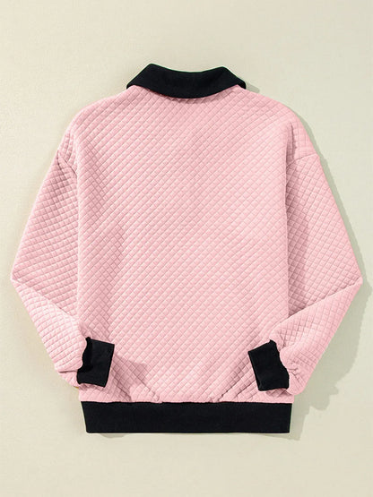 Texture Quarter Button Long Sleeve Sweatshirt Trendsi