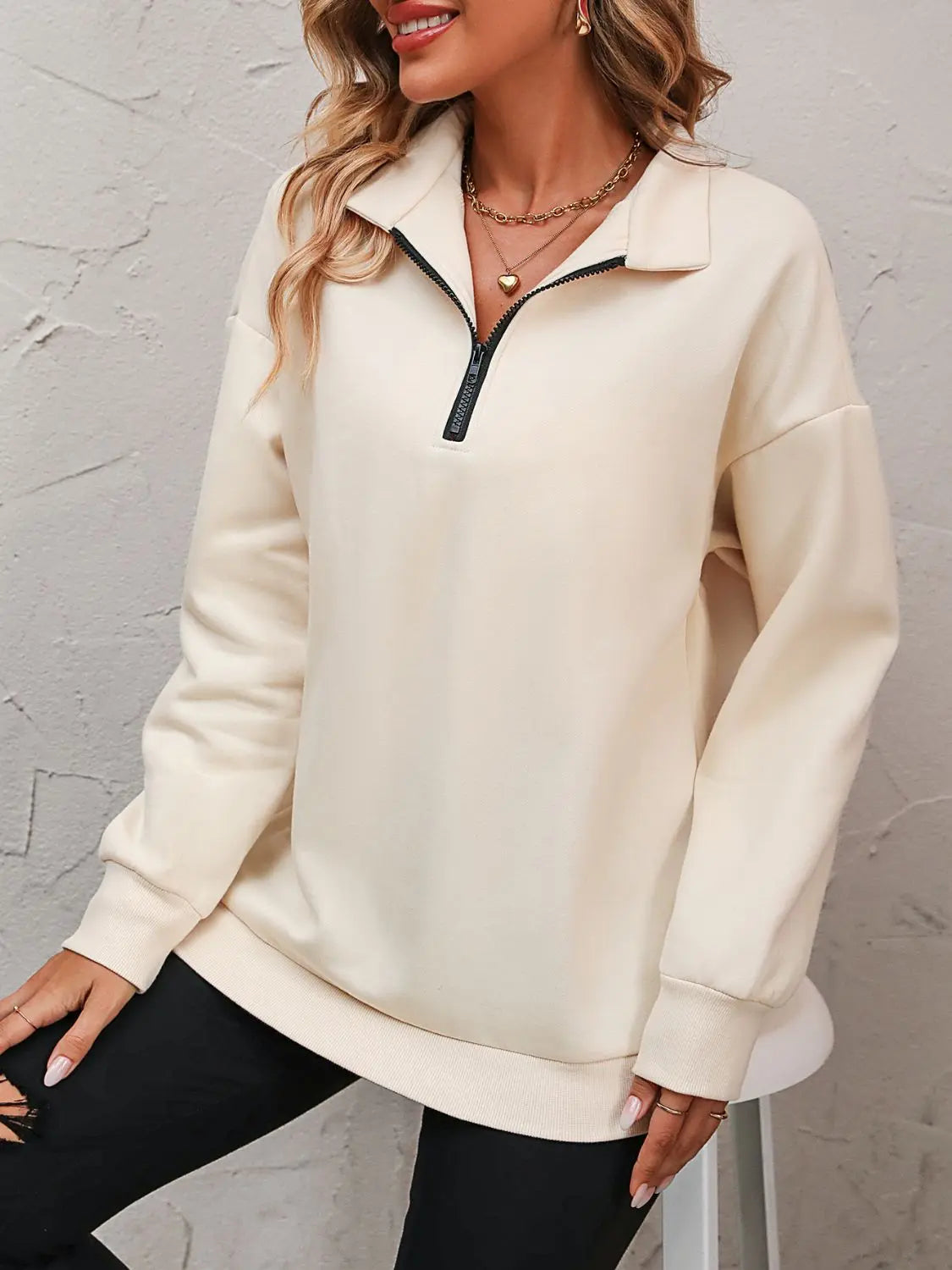 Mandy Zip-Up Dropped Shoulder Sweatshirt Trendsi