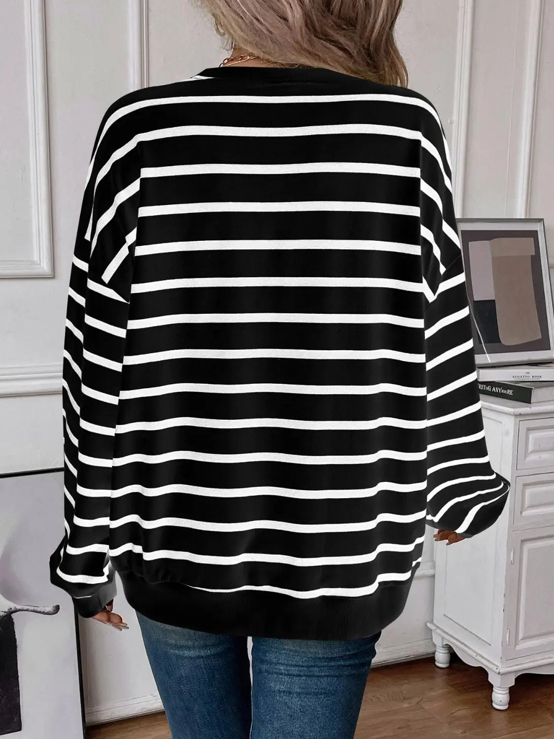 Striped Round Neck Long Sleeve Sweatshirt Trendsi