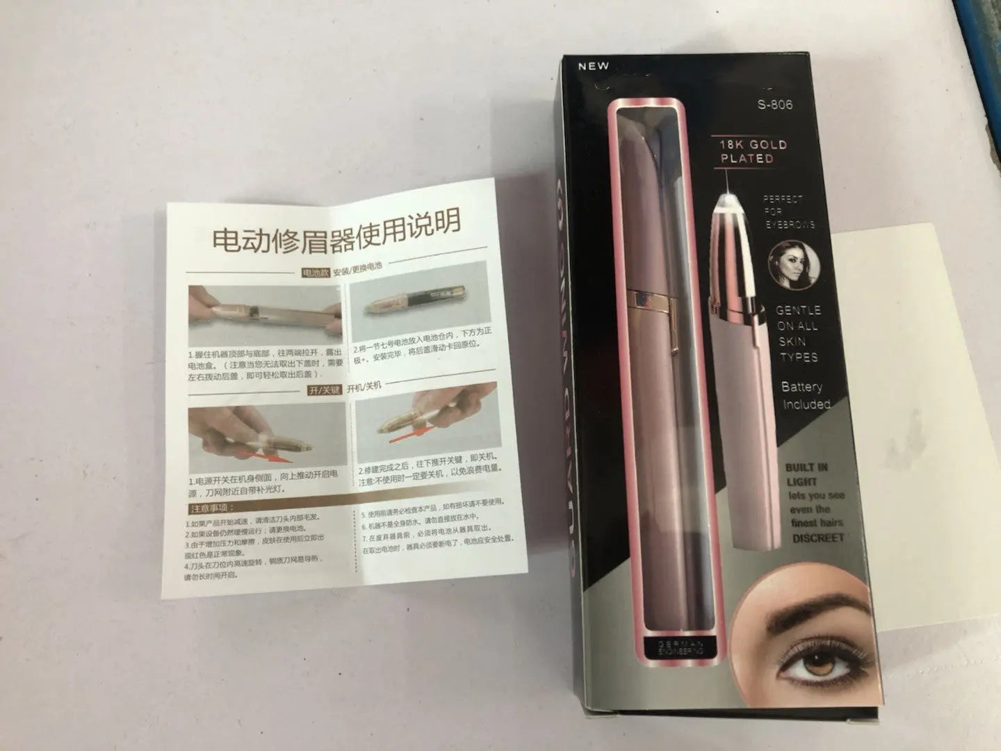 Mini Electric Eyebrow Trimmer Lipstick Brows Pen Hair Remover Painless Razor Epilator with LED Light Trendsetter Express