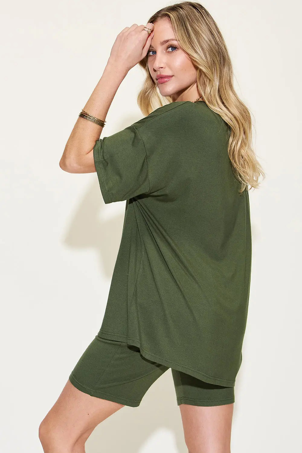 Basic Bae Full Size V-Neck Drop Shoulder T-Shirt and Shorts Set Trendsi