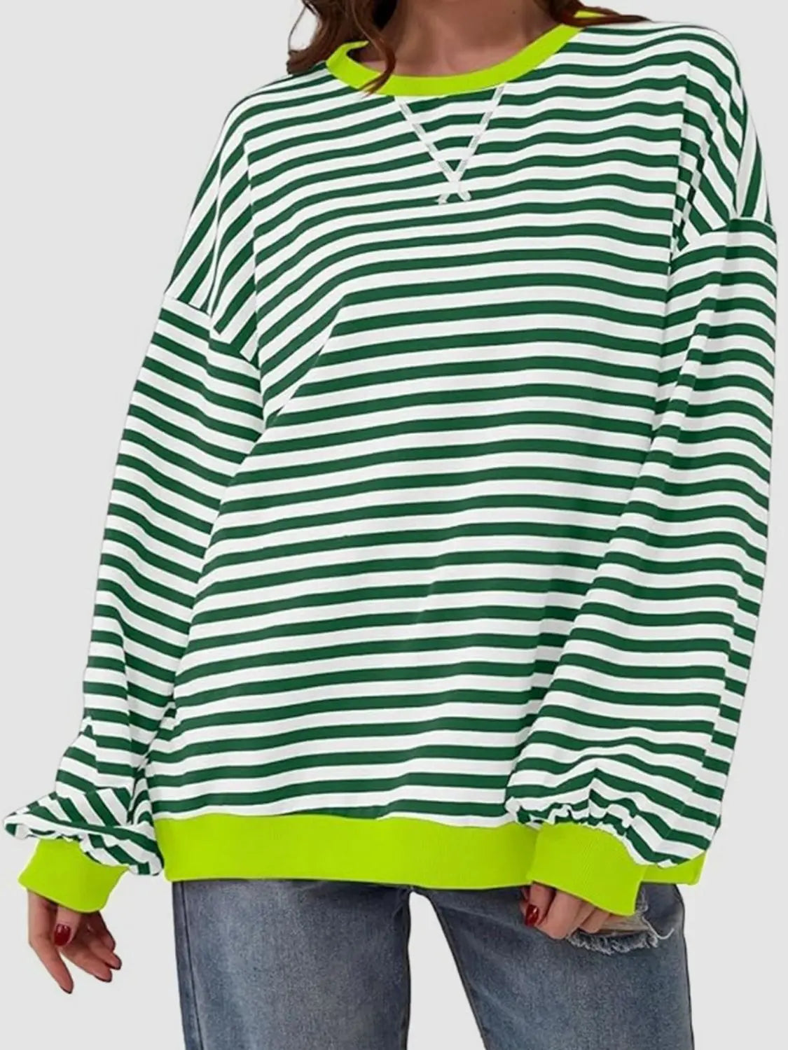 Striped Round Neck Long Sleeve T-Shirt Trendsi