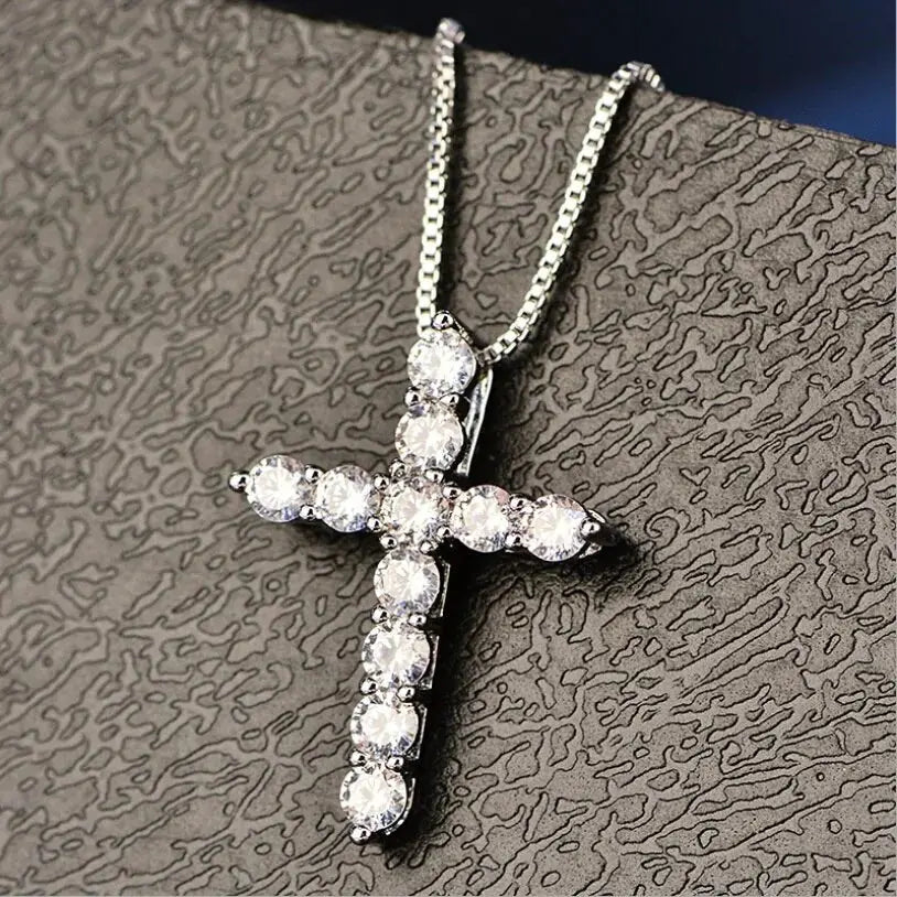 Crystal Cross Pendant Silver Chain Necklace - Fashionable Women's Jewelry Gift Zendrop