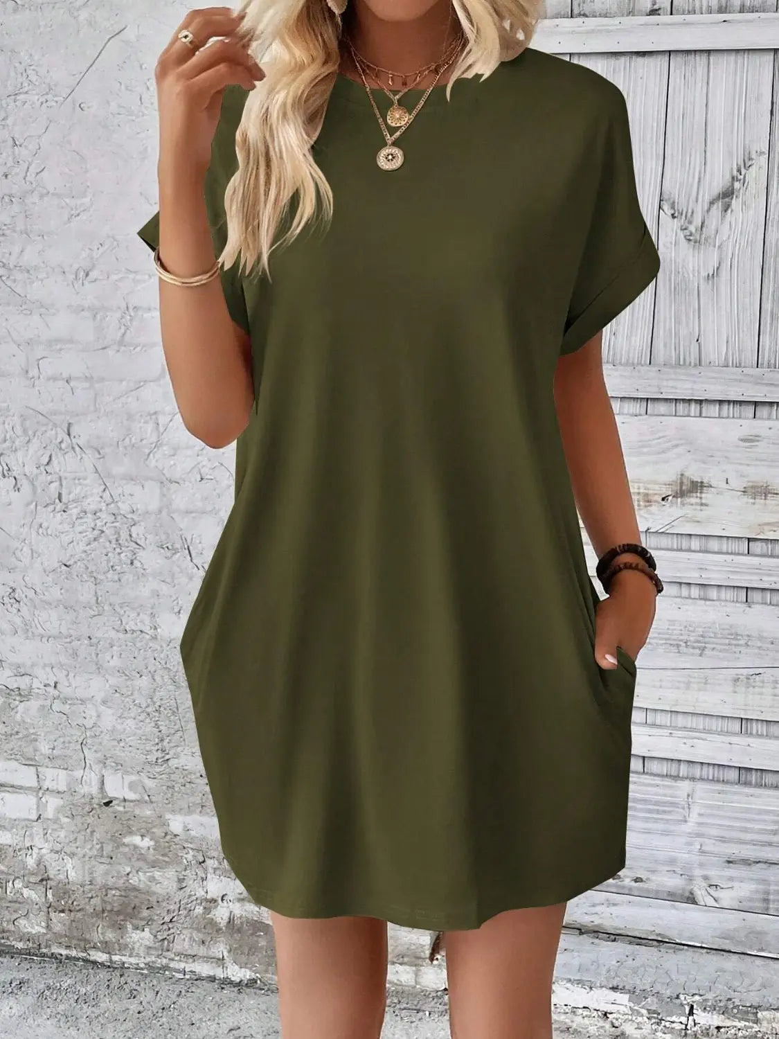 Round Neck Short Sleeve Mini Dress Trendsi