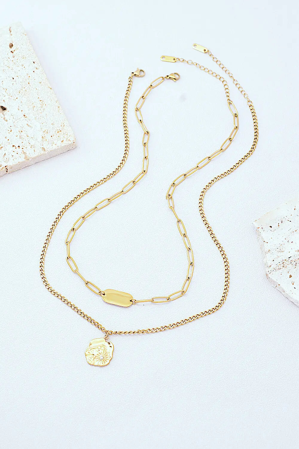 Gold-Plated Double-Layered Pendant Necklace Trendsi