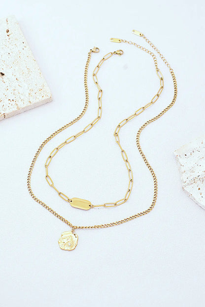 Gold-Plated Double-Layered Pendant Necklace Trendsi