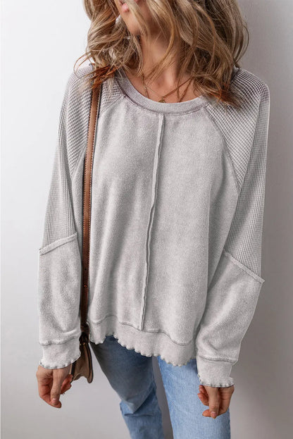 Round Neck Long Sleeve Sweatshirt Trendsi