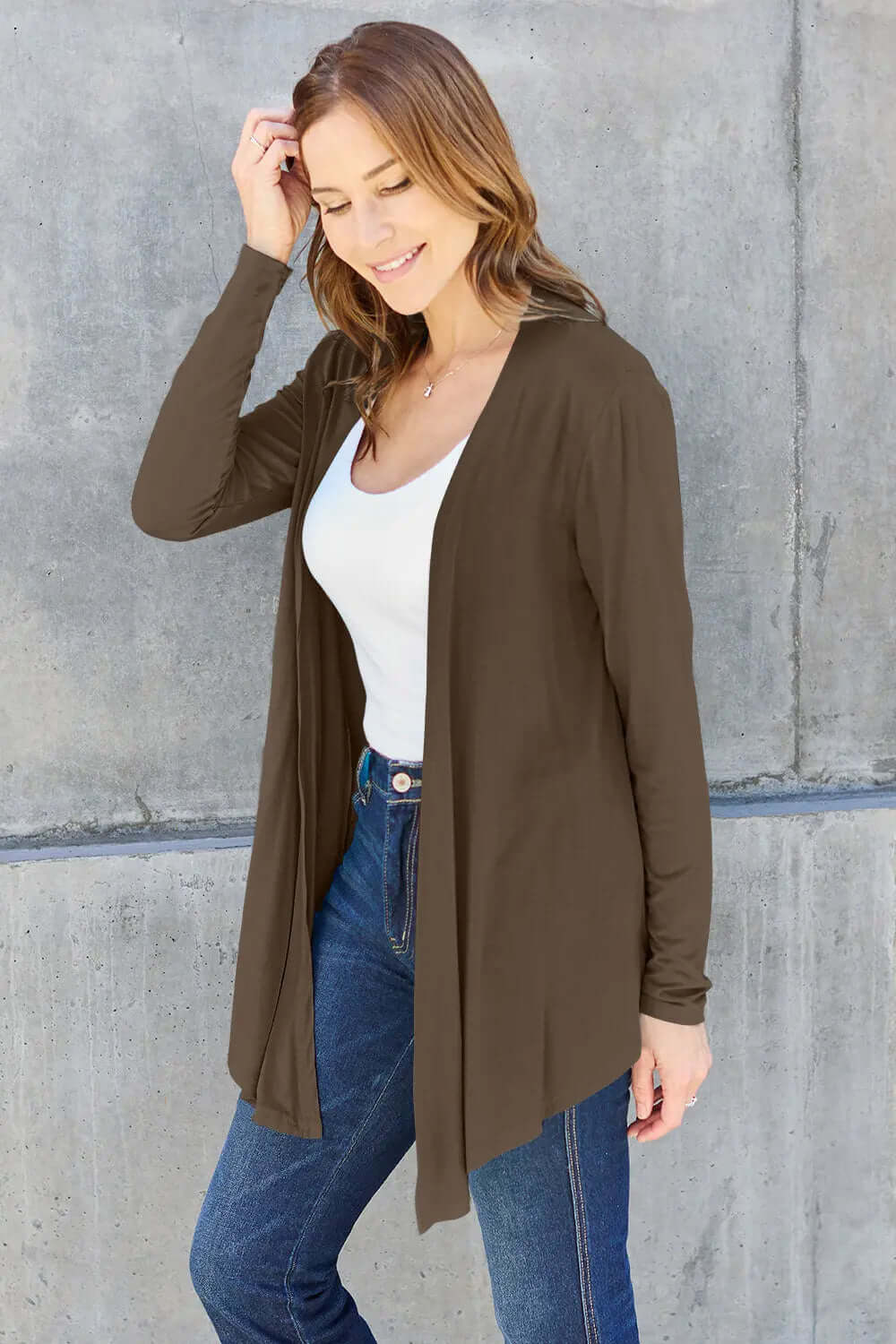 Basic Bae Full Size Open Front Long Sleeve Cardigan Trendsi