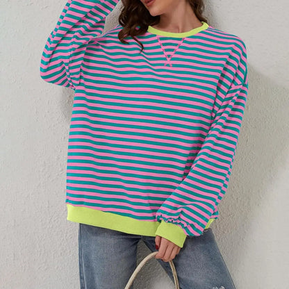 Striped Round Neck Long Sleeve T-Shirt Trendsi