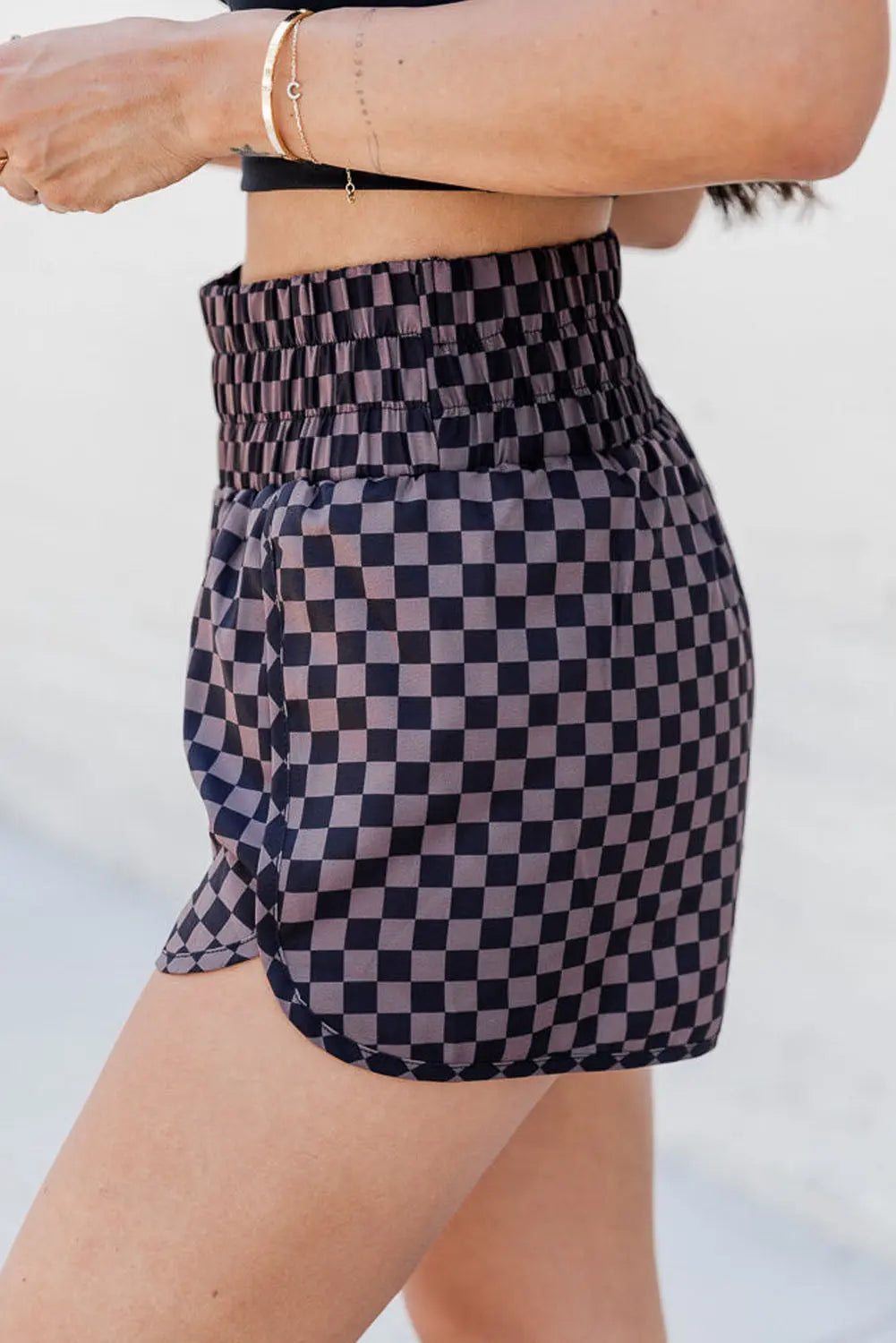 Checkered Elastic Waist Shorts Trendsi