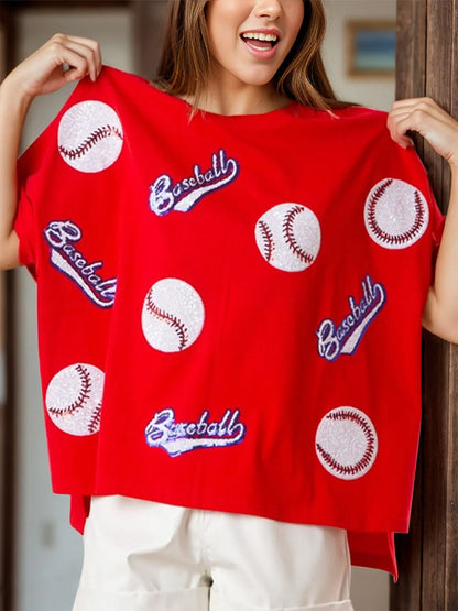 Baseball Round Neck Half Sleeve T-Shirt Trendsi