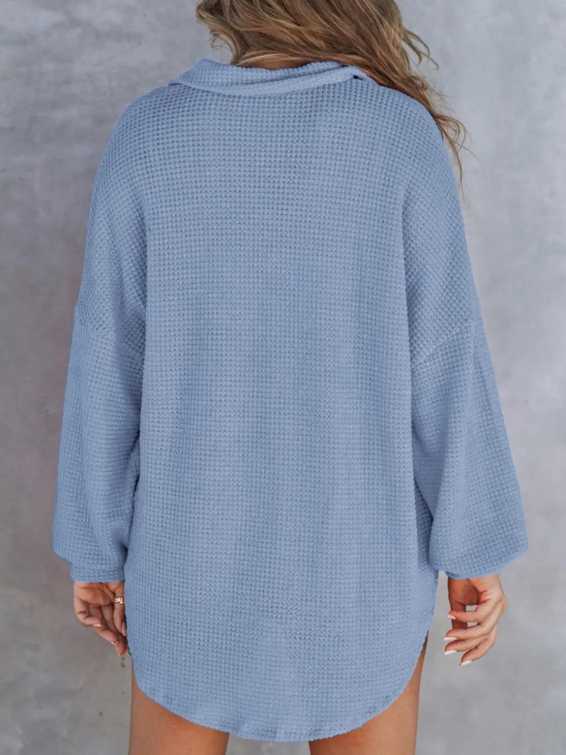 Waffle-Knit Dropped Shoulder Long Sleeve Sweatshirt Trendsi