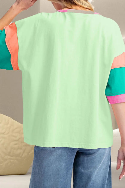 Color Block Round Neck Half Sleeve T-Shirt Trendsi