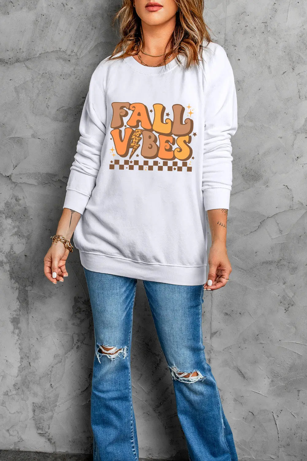 Letter Graphic Round Neck Long Sleeve Sweatshirt Trendsi