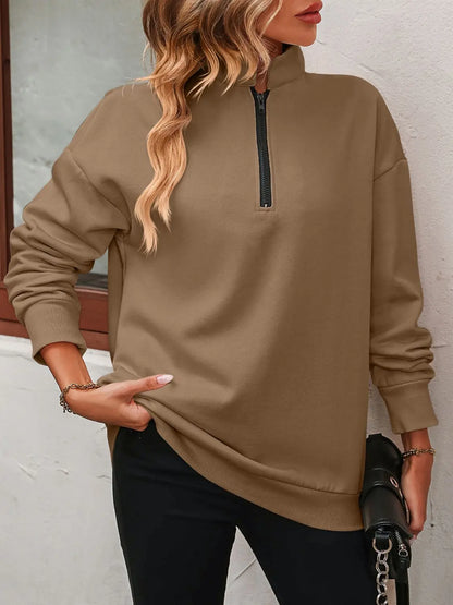 Mandy Zip-Up Dropped Shoulder Sweatshirt Trendsi