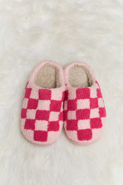 Melody Checkered Print Plush Slide Slippers Trendsi